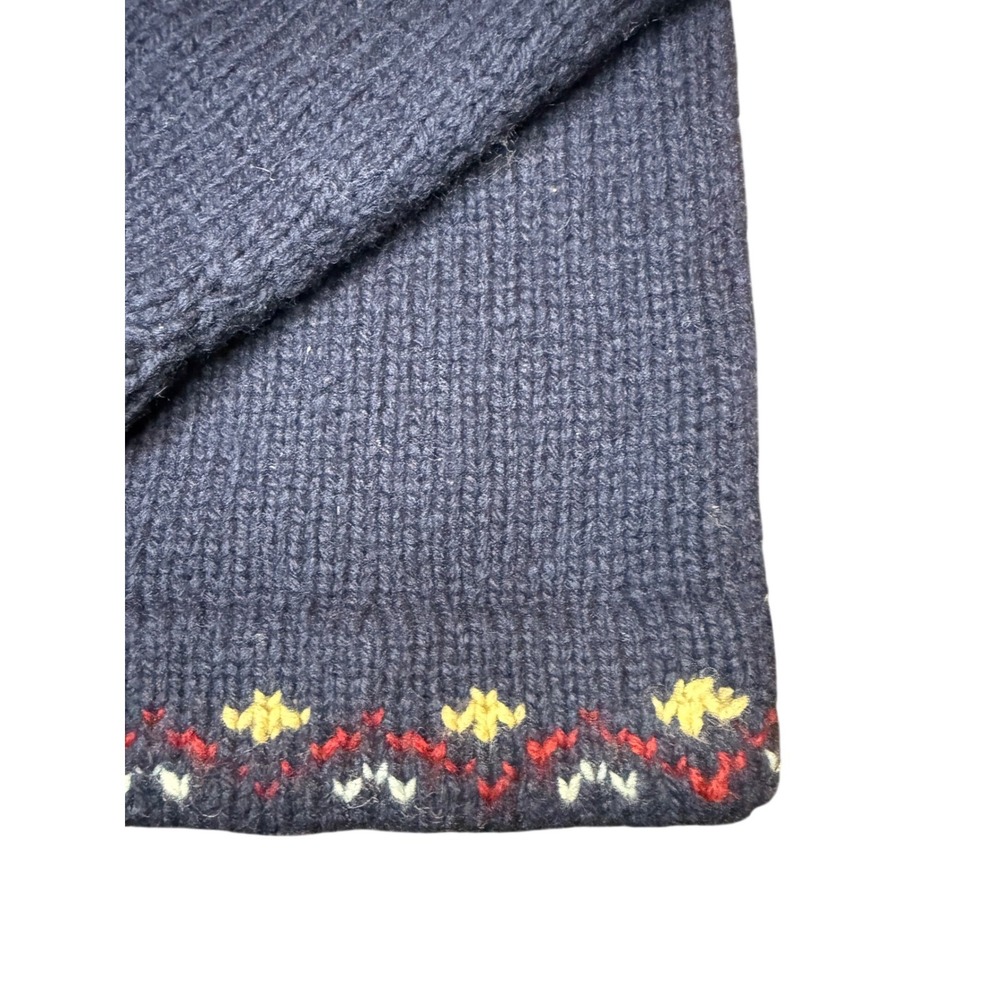Vintage Ralph Lauren Hand Knit Fair Isle Hoodie Womens M Navy Wool Sweater - Picture 2 of 14